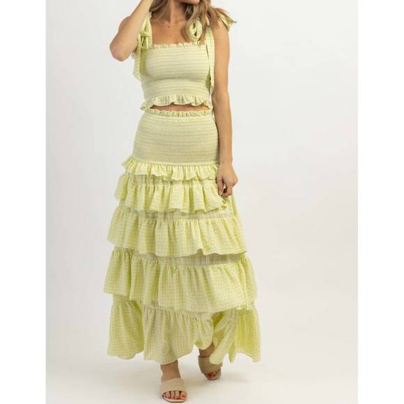 NEW MABLE charm smocked maxi skirt set in lime - Picture 2 of 5